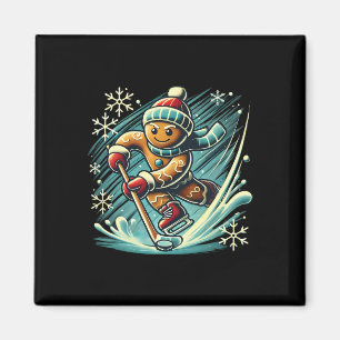 Gingerbread Playing Ice Hockey Lovers Boys Girls C Magnet