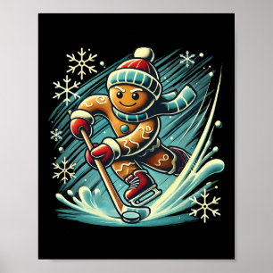 Gingerbread Playing Ice Hockey Lovers Boys Girls C Poster