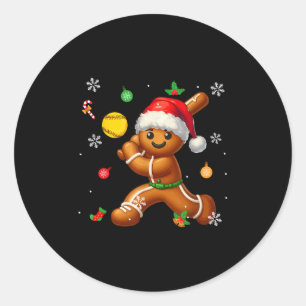 Gingerbread Playing Softball Christmas Player Kids Classic Round Sticker
