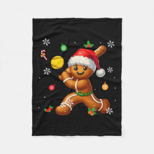 Gingerbread Playing Softball Christmas Player Kids Fleece Blanket
