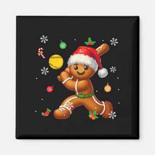 Gingerbread Playing Softball Christmas Player Kids Magnet