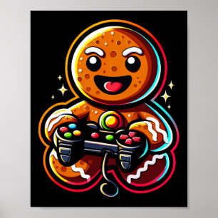 Gingerbread Playing Video Game Controller Gamer Ch Poster