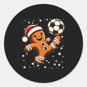 Gingerbread Plays Soccer Bicycle Kick, Cookie Chri Classic Round Sticker