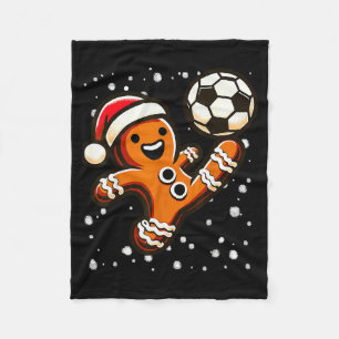 Gingerbread Plays Soccer Bicycle Kick, Cookie Chri Fleece Blanket