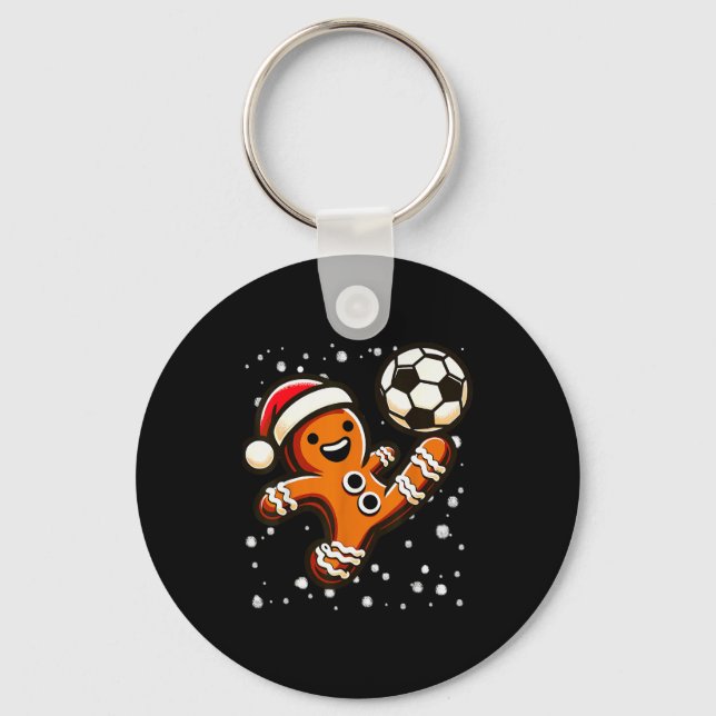 Gingerbread Plays Soccer Bicycle Kick, Cookie Chri Key Ring (Front)