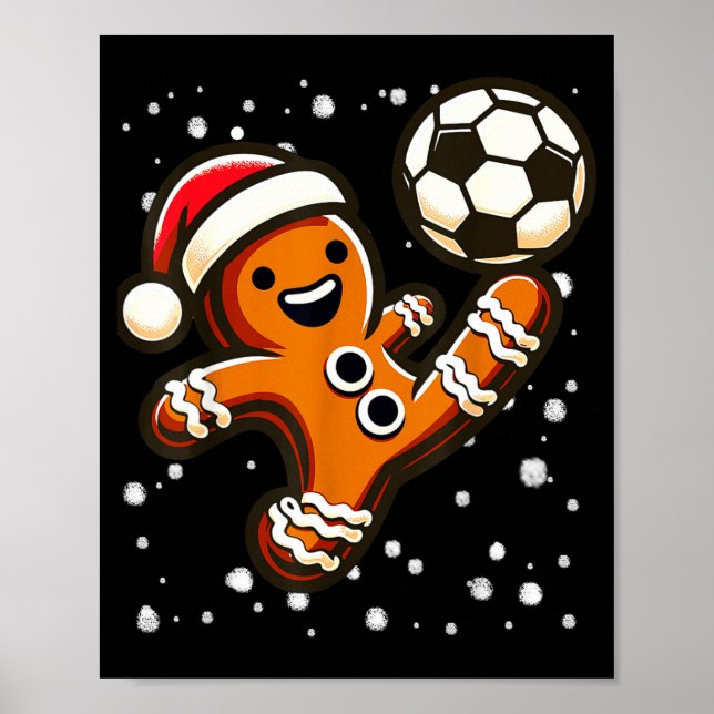 Gingerbread Plays Soccer Bicycle Kick, Cookie Chri Poster (Front)