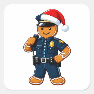 Gingerbread Police Officer Christmas 2026 Holiday Square Sticker