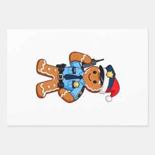 Gingerbread Police Officer Christmas 2026 Holiday Wrapping Paper Sheet