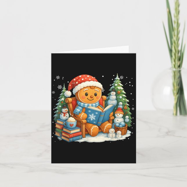 Gingerbread Reading Book Lovers Christmas Bookworm Card (Front)