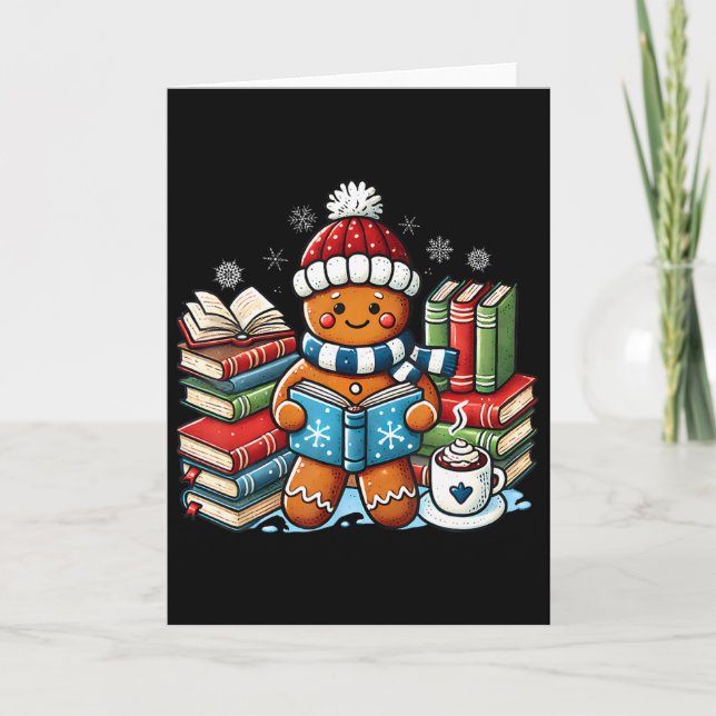 Gingerbread Reading Book Lovers Christmas Bookworm Card (Front)