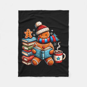 Gingerbread Reading Book Lovers Christmas Bookworm Fleece Blanket