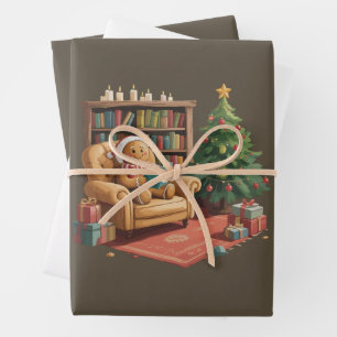 Gingerbread Reading Books Christmas Teacher  Wrapping Paper Sheet