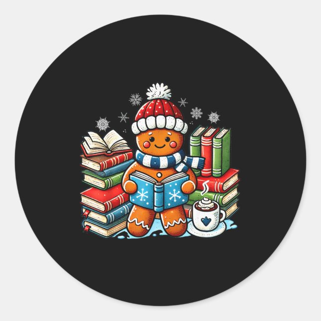 Gingerbread Reading Teacher Bookish Library Kids U Classic Round Sticker (Front)