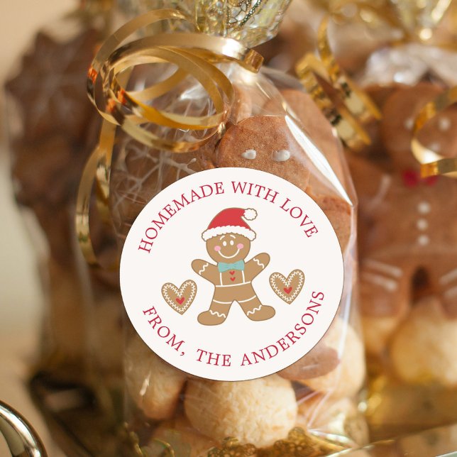 Gingerbread Red Made With Love Christmas Classic Round Sticker (Creator Uploaded)