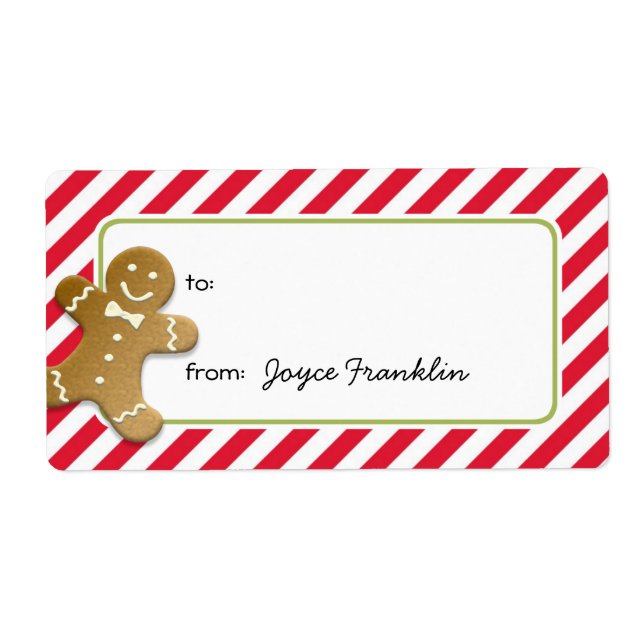 Gingerbread red stripes custom to from gift tag (Front)