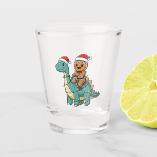 Gingerbread Riding A Dinosaur Santa Christmas Shot Glass