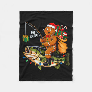 Gingerbread Riding B Fish Christmas Fishing Xmas P Fleece Blanket