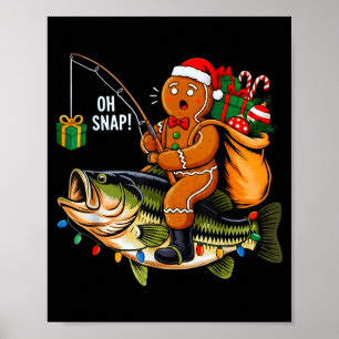 Gingerbread Riding B Fish Christmas Fishing Xmas P Poster