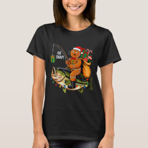 Gingerbread Riding B Fish Christmas Fishing Xmas P T-Shirt