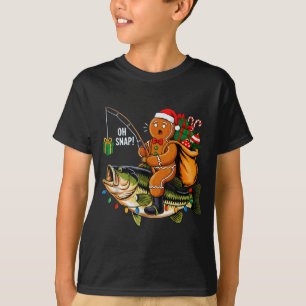 Gingerbread Riding B Fish Christmas Fishing Xmas P T-Shirt