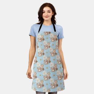 Gingerbread Rocking Horse Pattern on Blue Apron