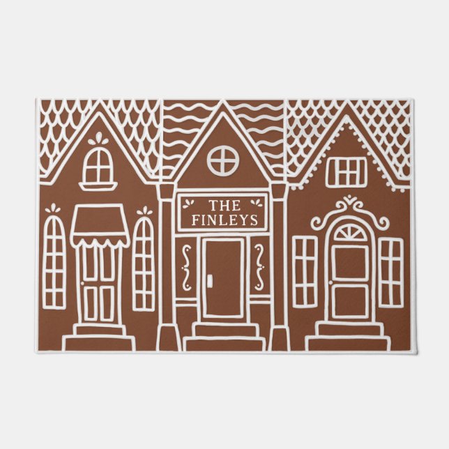 Gingerbread Row houses custom holiday design Doormat (Front)