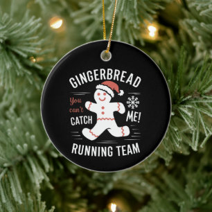 Gingerbread Running Team Christmas Humour Ceramic Tree Decoration