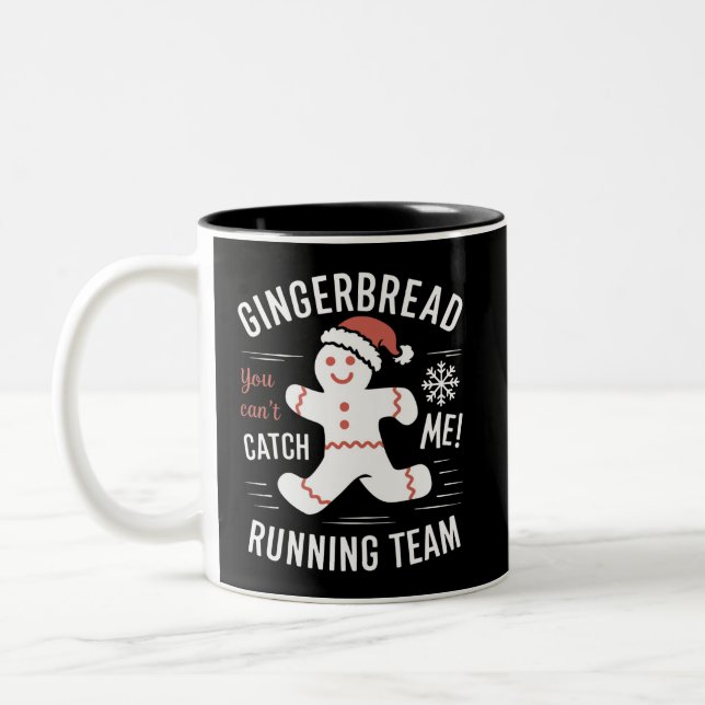Gingerbread Running Team Christmas Humour Two-Tone Coffee Mug (Left)