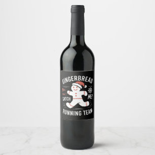 Gingerbread Running Team Christmas Humour Wine Label