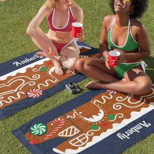 Gingerbread RV Class C Camper Christmas Beach Towel