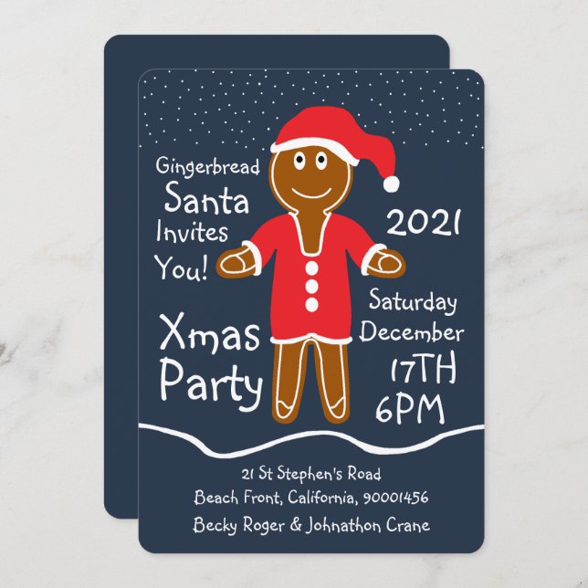 Gingerbread Santa Christmas Party Invitation (Front/Back)