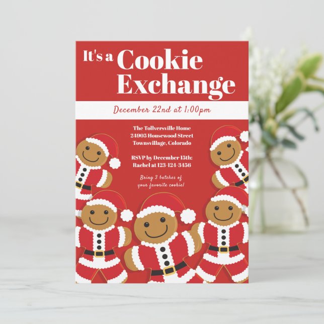 Gingerbread Santa Cookie Exchange Christmas Party Invitation (Standing Front)
