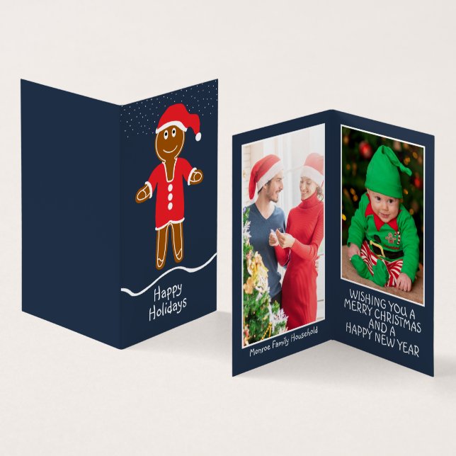 Gingerbread Santa, Family Photo Christmas Card (Inside and Outside)