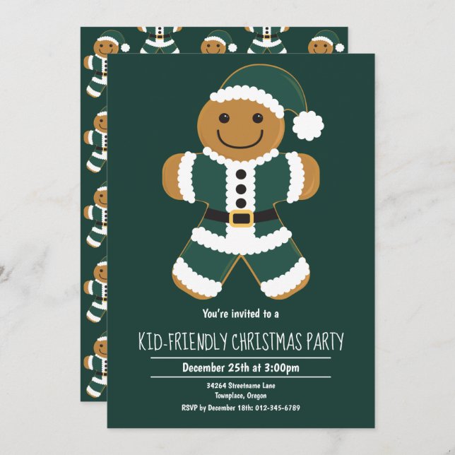 Gingerbread Santa Green Christmas Party Invitation (Front/Back)