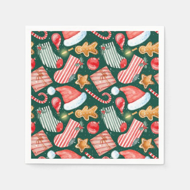 Gingerbread Santa Hat festive pattern watercolor Napkin (Front)