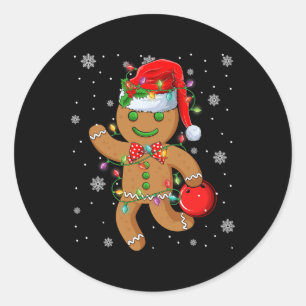 Gingerbread Santa Hat Playing Bowling Christmas Tr Classic Round Sticker