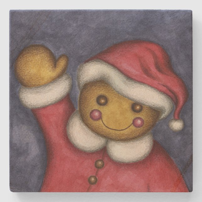 Gingerbread Santa Stone Coaster (Front)