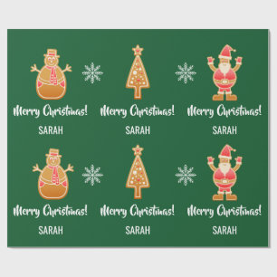 Gingerbread Santa Xmas Tree Snowman Personalise Wrapping Paper