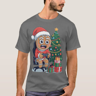 Gingerbread Sit in Gaming Chair Christmasree Gamer T-Shirt
