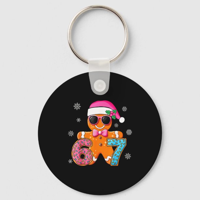 Gingerbread Six Seven 67 Meme 6 7 Funny Christmas  Key Ring (Front)