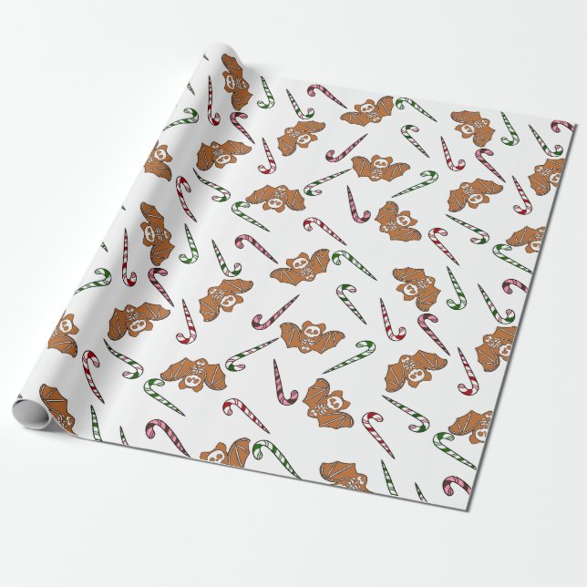 Gingerbread Skeleton Bat Wrapping Paper (Unrolled)