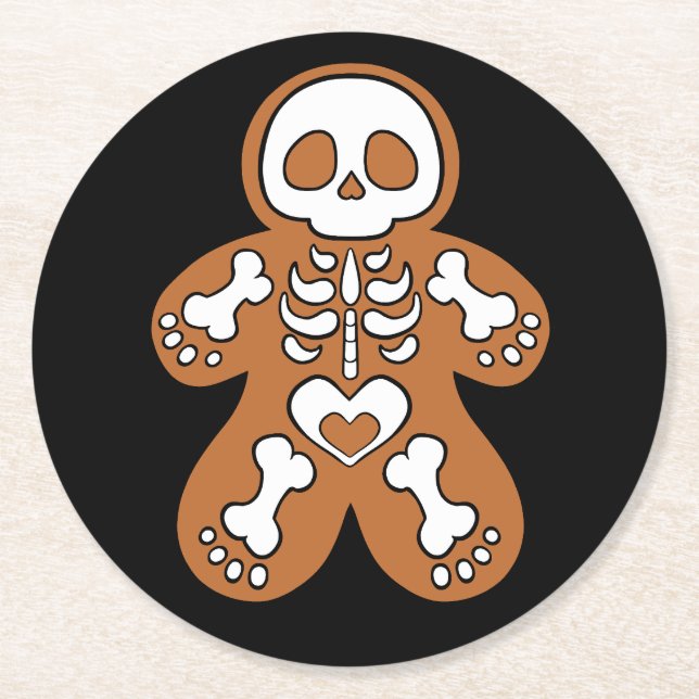 Gingerbread Skeleton Man Round Paper Coaster (Front)