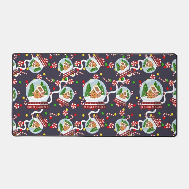 Gingerbread Snow Globes Desk Mat (Front)