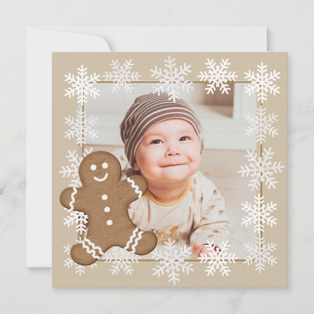 Gingerbread Snowflake Christmas Holiday Kid Photo  Card (Front)