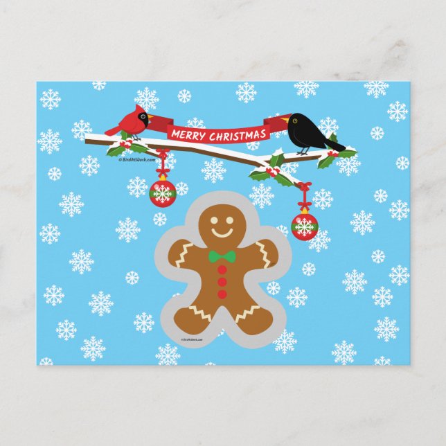 Gingerbread, Snowflakes and Birds Postcard (Front)
