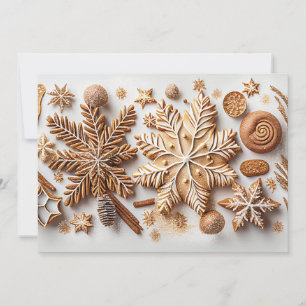 Gingerbread Snowflakes with Golden Glitter Holiday Card