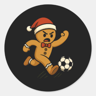 Gingerbread Soccer Player Funny Christmas Kids Boy Classic Round Sticker