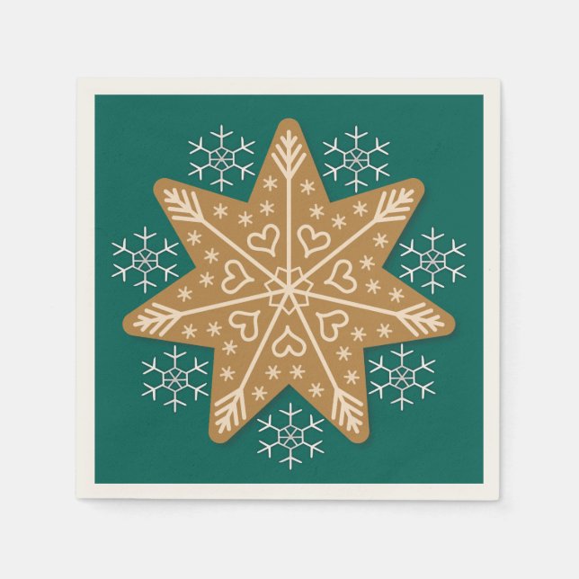 Gingerbread Star and Snowflakes Teal Napkin (Front)
