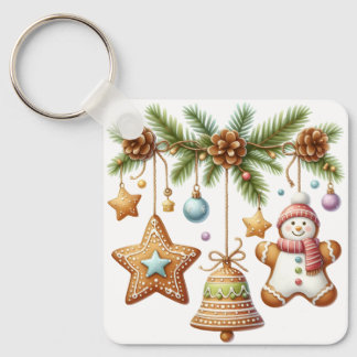 Gingerbread Star, Bell, Snowman Key Ring