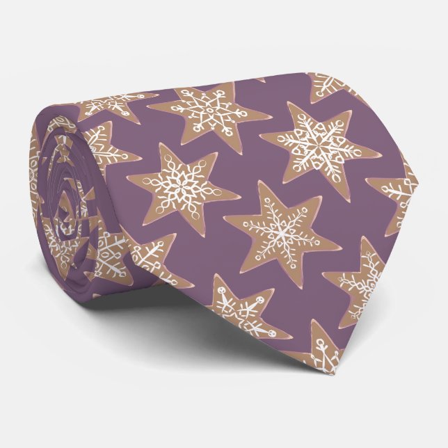 Gingerbread Stars Spiced Plum Neck Tie (Rolled)